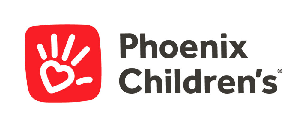 Phoenix Children’s logo featuring a white hand with a heart on a red square next to the Phoenix Children’s name.